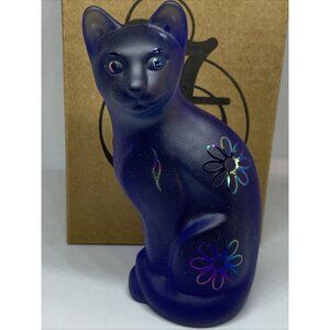 2009 Fenton Rosso Stylized Cat Limited Edition 8/50 Hyacinth Daisy w/ Box Blue